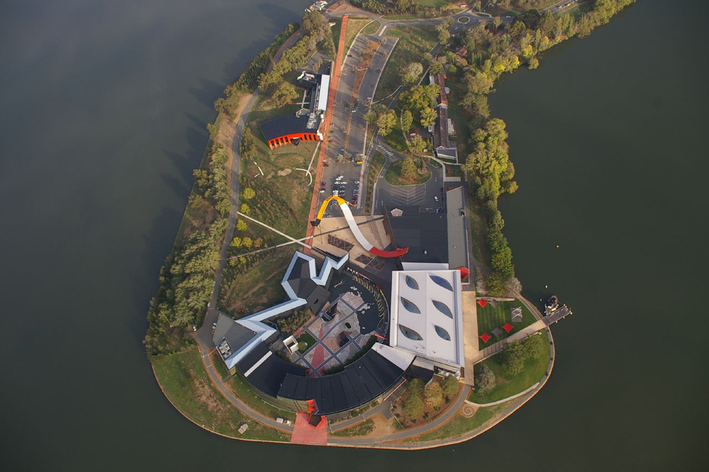 Aerial view of National Museum of Australia on Acton Peninsula in Canberra